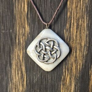 Silver Celtic Knot On Natural Stone Pendant With Adjustable Necklace